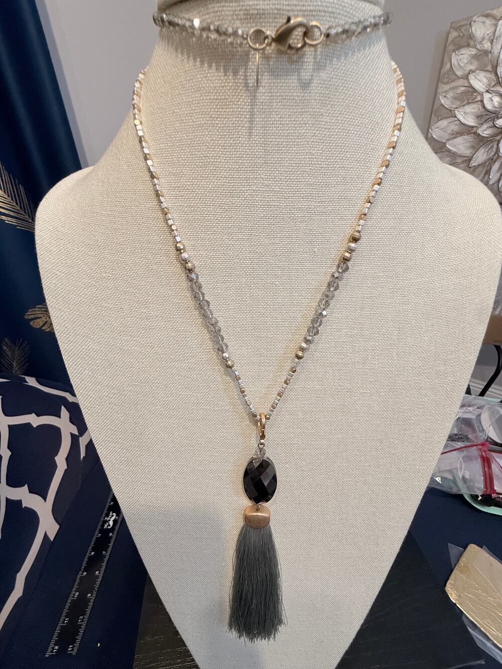 Chico’s Long Tassel Pendant Necklace 22” Gold Tone Beaded